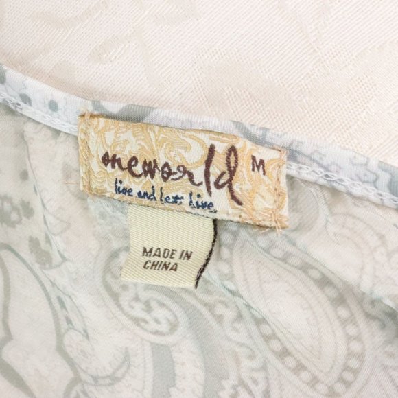 One World Womens M White Gray Ornate Rhinestone A-Line Silky Stretch Shift Dress - Picture 9 of 9